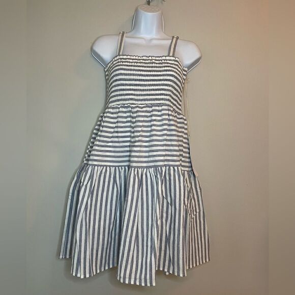 LUMIERE Urban Outfitters Stripe Smocked Blue & White Babydoll Dress Size Large - Picture 10 of 13